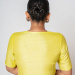Butter Yellow Plunging V Neckline Elbow Sleeves Blouse with Side Closure - Anvi Couture