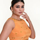 Butter Yellow Sleeveless Blouse in Crepe Silk with Hand Embroidery work - Side View - Anvi Couture