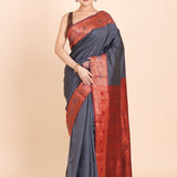Buy Grey & Copper Gold Kanjivaram Silk Saree Full