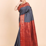 Buy Grey & Copper Gold Kanjivaram Silk Saree side