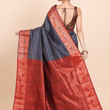 Buy Grey & Copper Gold Kanjivaram Silk Saree Back