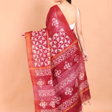 Maroon Handloom Printed Cotton Silk Batik Saree - Anvi Couture