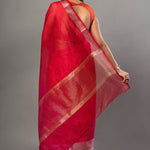 Red Kota Saree With Silver Woven Border - Anvi Couture