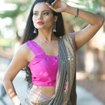 Grey Chiffon Saree with Intricate Embroidery Work - Anvi Couture