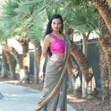 Grey Chiffon Saree with Intricate Embroidery Work - Anvi Couture