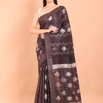 Chocolate Brown Cotton Silk Batik Printed Handloom Saree full
