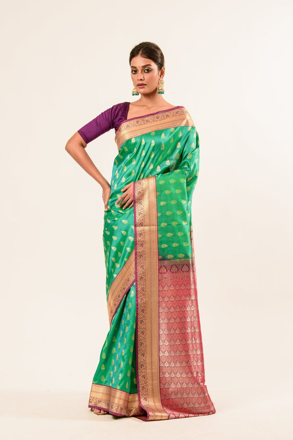 Classic Kanjivaram Silk Saree With Floral Design -Anvi Couture