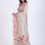 Classic White Jamdani Saree with Intricate Floral Weave Front
