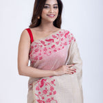 Classic White Jamdani Saree with Intricate Floral Weave Close Up

