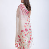 Classic White Jamdani Saree with Intricate Floral Weave Back
