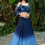 Coastal Blue Shaded Ombre Lehenga with Designer Crop Top | Modern Indo - Western Bridal & Sangeet Wear - Anvi Couture