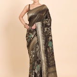 Coffee Brown Floral Woven Tissue Silk Saree - Anvi Couture