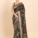 Coffee Brown Floral Woven Tissue Silk Saree - Anvi Couture