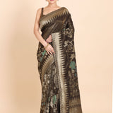 Coffee Brown Floral Woven Tissue Silk Saree - Anvi Couture