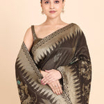Coffee Brown Floral Woven Tissue Silk Saree - Anvi Couture