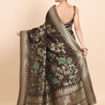 Coffee Brown Floral Woven Tissue Silk Saree - Anvi Couture