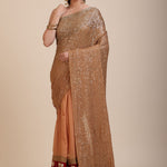 Coffee Brown Sequin Party Wear Saree With Maroon Border front