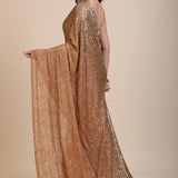 Coffee Brown Sequin Party Wear Saree With Maroon Border back 