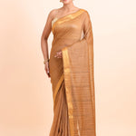 Copper Brown Handloom Silk Saree With Golden Border - Anvi Couture
