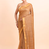 Copper Brown Handloom Silk Saree With Golden Border - Anvi Couture