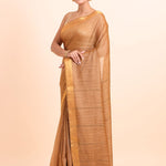 Copper Brown Handloom Silk Saree With Golden Border - Anvi Couture