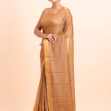 Copper Brown Handloom Silk Saree With Golden Border - Anvi Couture