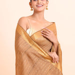 Copper Brown Handloom Silk Saree With Golden Border - Anvi Couture