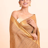 Copper Brown Handloom Silk Saree With Golden Border - Anvi Couture