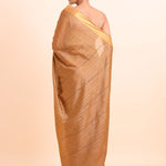 Copper Brown Handloom Silk Saree With Golden Border - Anvi Couture
