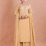 Cream Beaded Long Sharara Kurti Set Front view