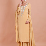 Cream Beaded Long Sharara Kurti Set Full View