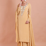 Cream Beaded Long Sharara Kurti Set Full View