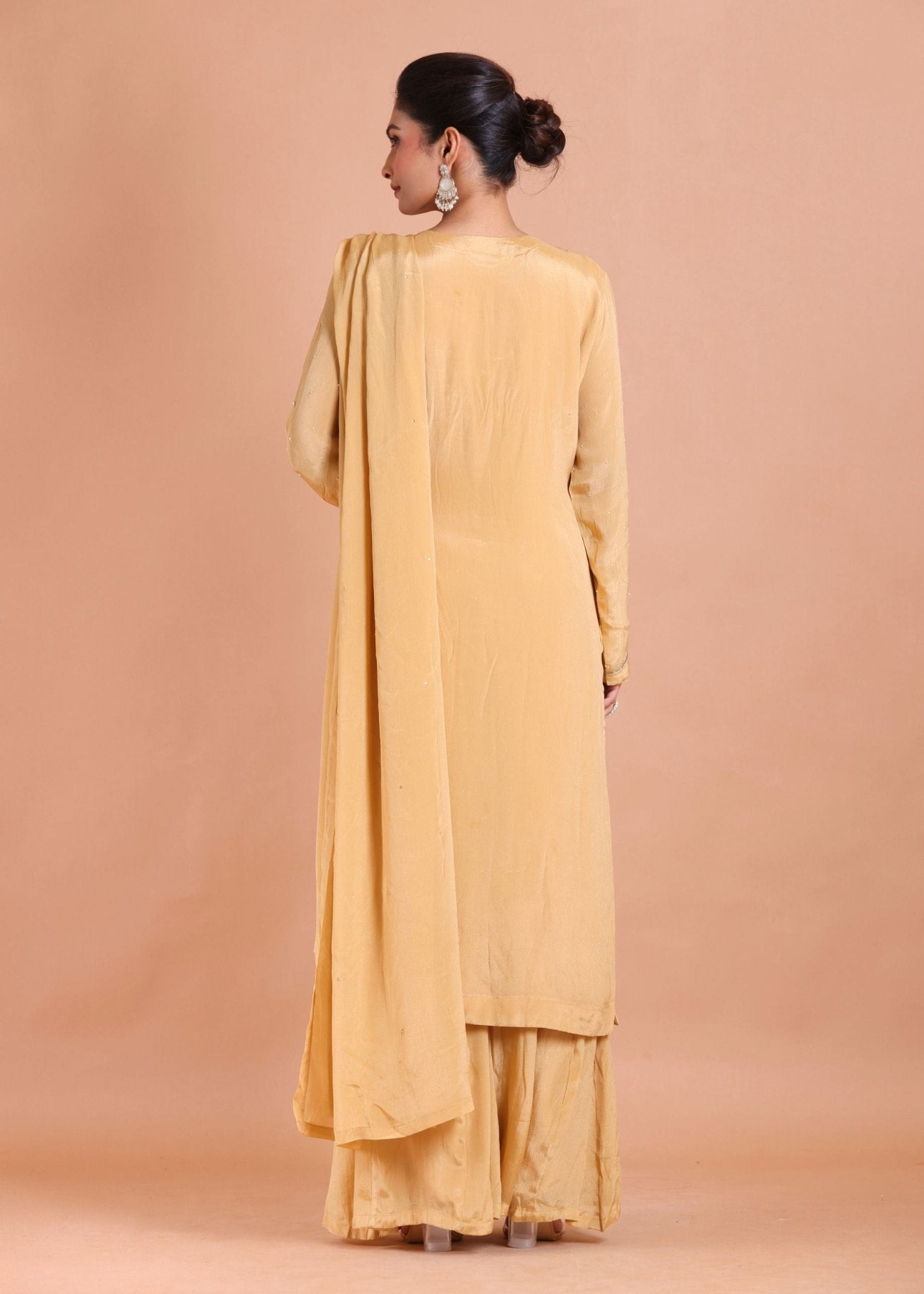 Cream Beaded Long Sharara Kurti Set - Anvi Couture