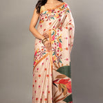 Cream Color Silk Saree With all over Floral Prints - Anvi Couture - Front