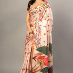 Cream Color Silk Saree With all over Floral Prints - Anvi Couture - Front -1