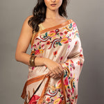 Cream Color Silk Saree With all over Floral Prints - Anvi Couture - Front 2