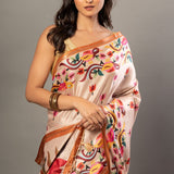 Cream Color Silk Saree With all over Floral Prints - Anvi Couture - Front 2