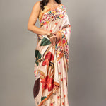 Cream Color Silk Saree With all over Floral Prints - Anvi Couture - Front 4