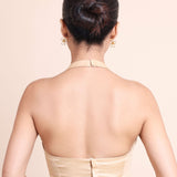 Cream Halter Neck Sleeveless Blouse - Anvi Couture