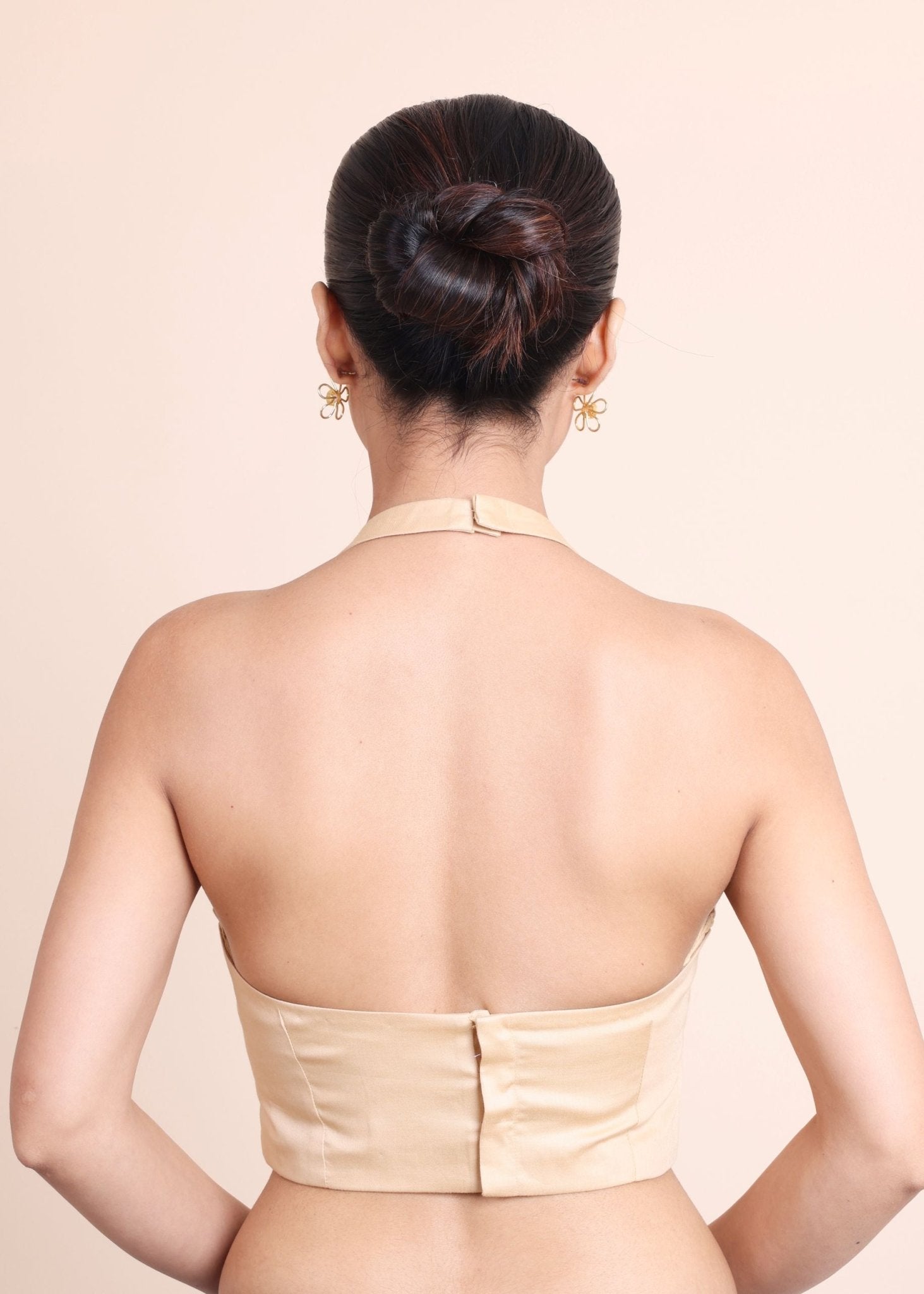 Cream Halter Neck Sleeveless Blouse - Anvi Couture
