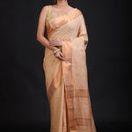 Cream Silk Saree With Copper Border full