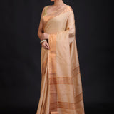 Cream Silk Saree With Copper Border front