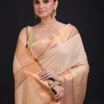 Cream Silk Saree With Copper Border close up