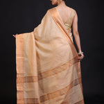 Cream Silk Saree With Copper Border back
