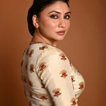 Cream White Tissue Silk Plunging V-Neckline Blouse with Hand Embroidery another side