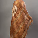 Cream and Brown Ghicha Silk Printed Saree - Anvi Couture