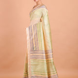 Cream and Green Handblock Printed Silk Saree side