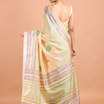 Cream and Green Handblock Printed Silk Saree back