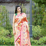 Pink Paithani Saree with Floral Embroidery Work - Anvi Couture