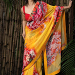 Yellow Floral Printed Lightweight Georgette Saree 
